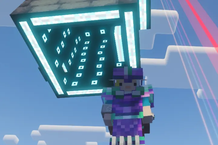 A player shows off a gravity-defying cosmic cube build.