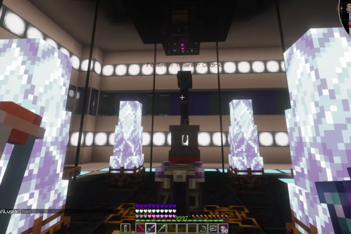 Crystalline machinery lights a futuristic production hall.
