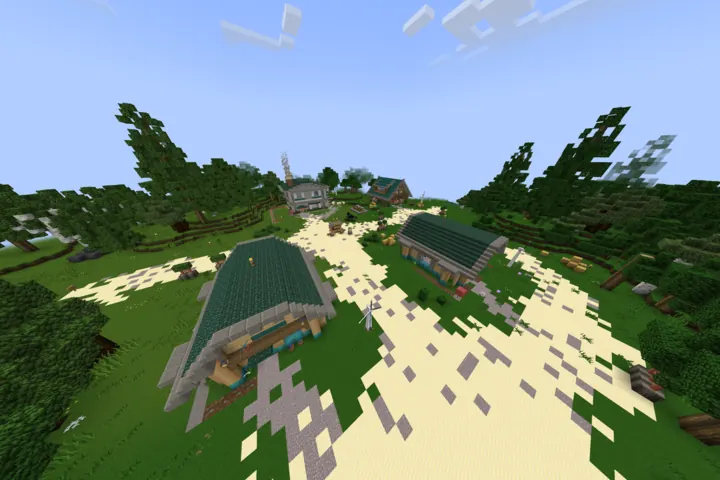 An aerial look across one of AshRun's growing settlements.