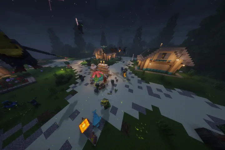 A busy nighttime gathering brings the server together.