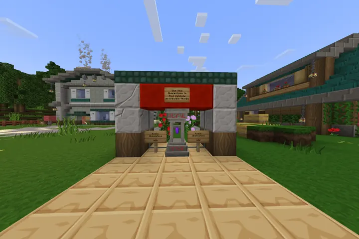 A welcoming player market sits along the main path.