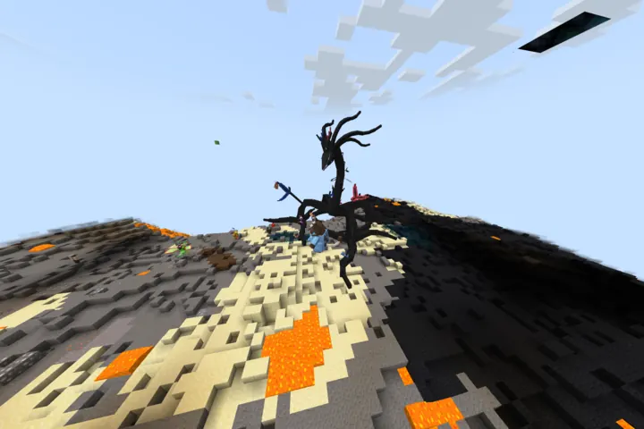 A dark dragon silhouette towers over a volcanic landscape.