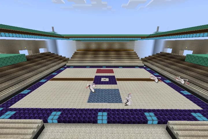 The Crown Coliseum main court is ready for battles and spectators.